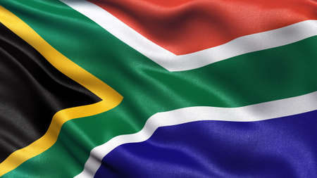Highly detailed flag of South Africa waving in the wind.