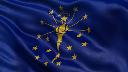 US state flag of Indiana with great detail waving in the wind.の写真素材
