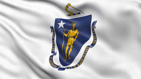 US state flag of Massachusetts with great detail waving in the wind.の写真素材