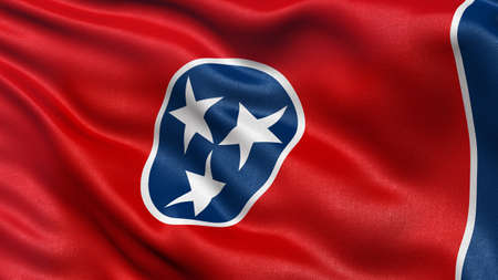 US state flag of Tennessee with great detail waving in the wind.