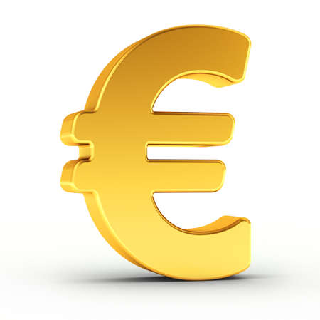 The Euro symbol as a polished golden object over white background with clipping path for quick and accurate isolation.の写真素材