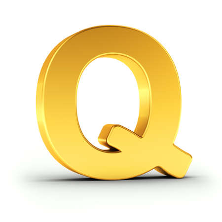The Letter Q as a polished golden object over white background with clipping path for quick and accurate isolation.の写真素材