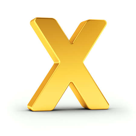 The Letter X as a polished golden object over white background with clipping path for quick and accurate isolation.の写真素材