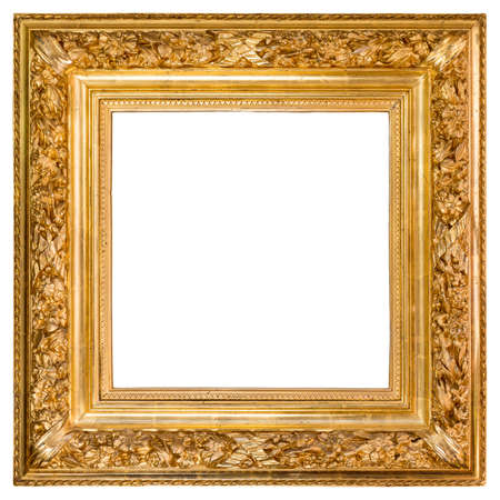 Isolated gold wood frame over white background with clipping path included.の写真素材