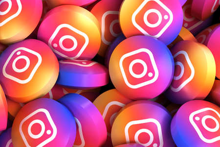 MENLO PARK, CALIFORNIA, USA - FEBRUARY 21 2020: 3D Illustration of capsules of photo and video-sharing social networking service Instagram.のeditorial素材