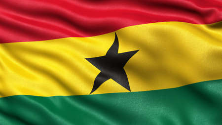 3D illustration of the flag of Ghana waving in the wind.の写真素材