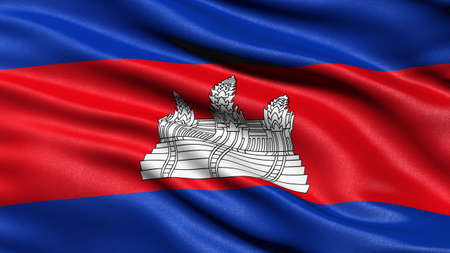 3D illustration of the flag of Cambodia waving in the wind.の写真素材