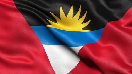 3D illustration of the flag of Antigua and Barbuda waving in the wind.の写真素材
