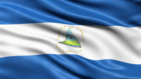 3D illustration of the flag of Nicaragua waving in the wind.の写真素材