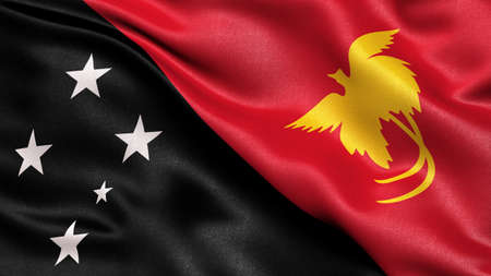 3D illustration of the flag of Papua New Guinea waving in the wind.の写真素材
