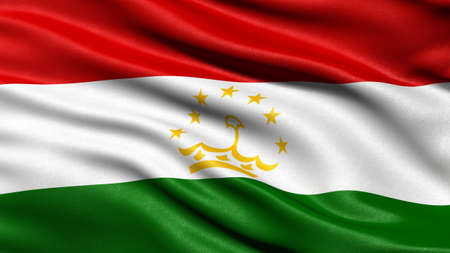 3D illustration of the flag of Tajikistan waving in the wind.の写真素材