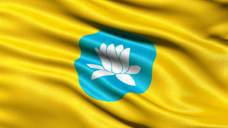 Flag of the Republic of Kalmykia waving in the wind. 3D illustration.の写真素材