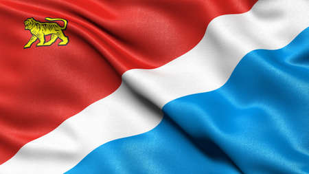 Flag of Primorsky Krai waving in the wind. 3D illustration.の写真素材