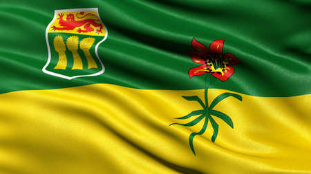 Flag of Saskatchewan waving in the wind. 3D illustration.の写真素材