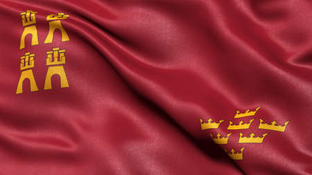 Flag of the Region of Murcia waving in the wind. 3D illustration.の写真素材