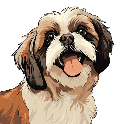 Beautiful portrait illustration of a happy Shih Tzu over white backgroundのイラスト素材