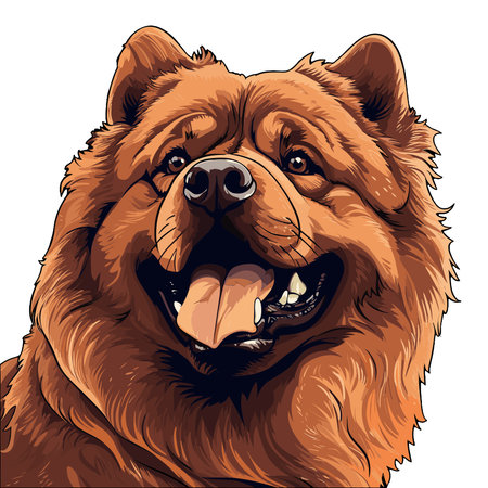 Beautiful portrait illustration of a happy Chow Chow over white backgroundのイラスト素材