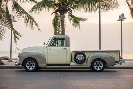 CHONBURI, THAILAND - March 14, 2018: The 1947 Chevrolet Truck parking at the seaside on street.のeditorial素材