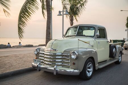 CHONBURI, THAILAND - March 14, 2018: The 1947 Chevrolet Truck parking at the seaside on street.のeditorial素材