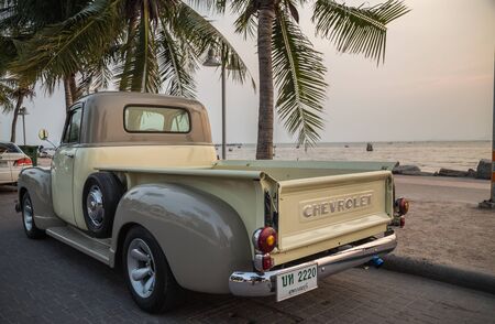 CHONBURI, THAILAND - March 14, 2018: The 1947 Chevrolet Truck parking at the seaside on street.のeditorial素材