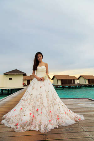 Beautiful woman wearing a wedding dressのeditorial素材