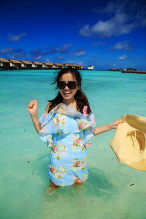 Beautiful women enjoying in the waterのeditorial素材