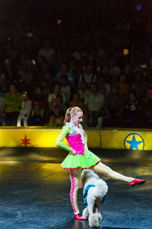 Beautiful lady and dog in the performanceのeditorial素材