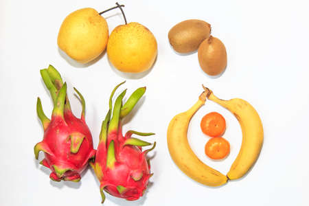 White background of various fruitsの写真素材