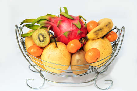 White background of various fruitsの写真素材