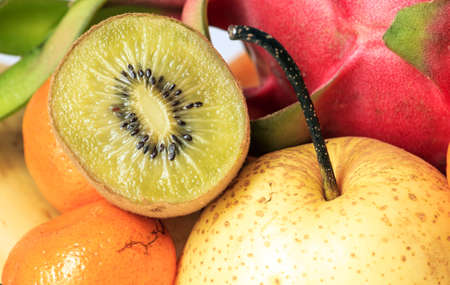 White background of various fruitsの写真素材
