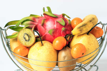 White background of various fruitsの写真素材