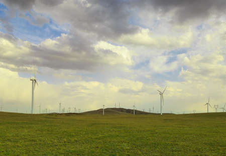 Windmill on the grasslandの写真素材