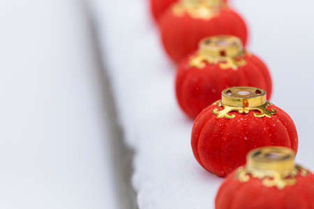 The red lanterns in the snowの写真素材