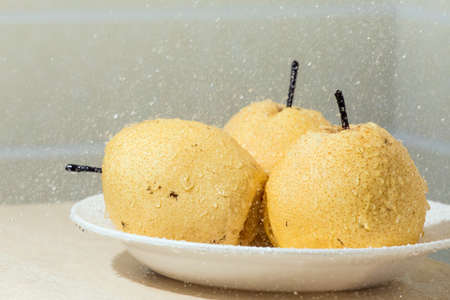 Fresh Pears on a plateの写真素材