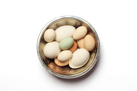 Close up view of different varieties of eggsの写真素材