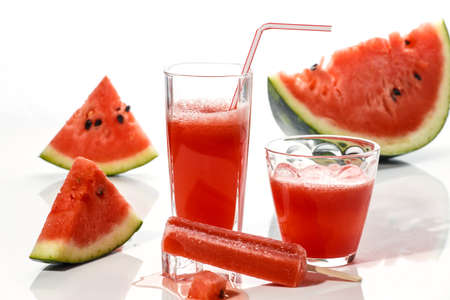 Fresh watermelon, watermelon juice and watermelon ice creamの写真素材