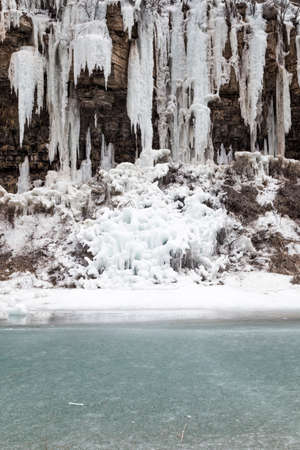Peculiar landscape in winter - ice hangingの写真素材
