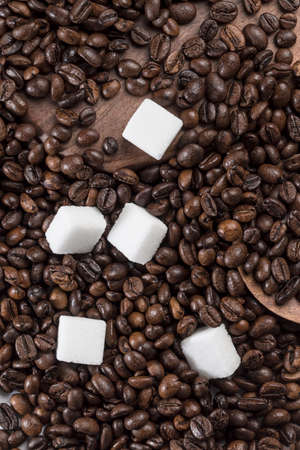 Coffee beans and sugar cubesの写真素材