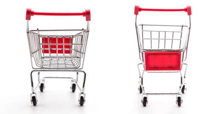 Shopping carts on white backgroundの写真素材