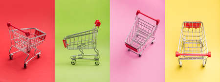 Shopping cart on different color background