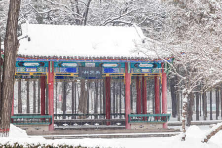 Pavilion in heavy snowのeditorial素材