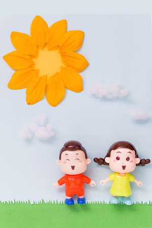 Creative shooting of two cute dollsの写真素材
