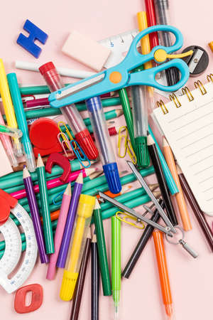 Various types of study stationery on the table
