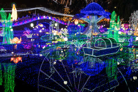 Amusement park night light showの写真素材
