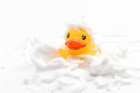 Toy duck taking a bathの写真素材