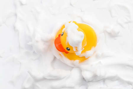 Toy duck taking a bathの写真素材
