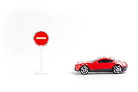 Car model and traffic warning signsの写真素材
