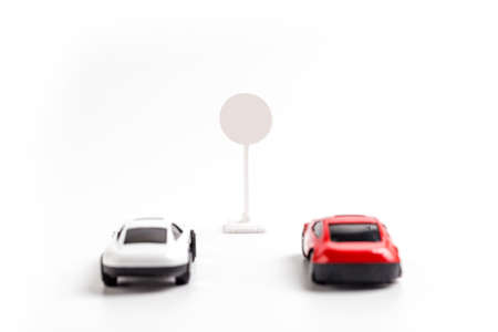 Car model and traffic warning signsの写真素材