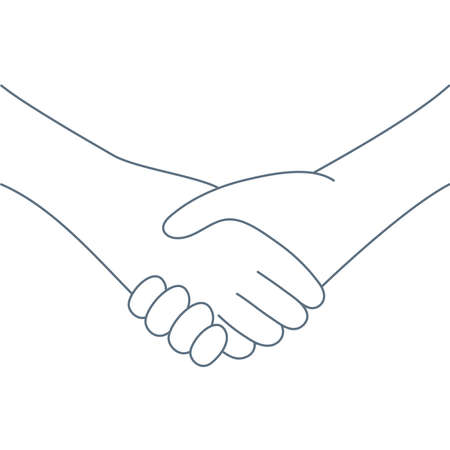 Shaking hands. Friend welcome, introduction, friendship, partnership, finishing up a meeting, contract or agreement concept. Line clean isolated vector illustration on white.のイラスト素材