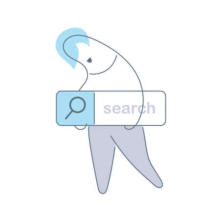 A guy with a web search bar. SEO and job, work, news and information searching. Flat outline vector on white background.のイラスト素材